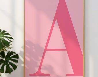 文字 A のポスター、ピンクの壁アート、かわいいピンクのアルファベットプリント、寮の部屋の装飾、プレッピーな部屋の装飾