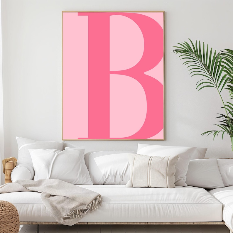 Letter B Poster, Pink Wall Art, Cute Pink Alphabet Print, Dorm Room ...