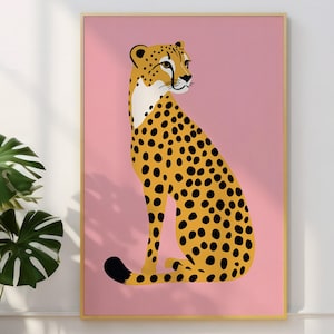 Cheetah-print, roze luipaardkunstprint, boho-huisdecor, jungle-poster, minimale cheetah-kunst, dierlijke kunstwerken, cheetah-kunstprint, boho-poster