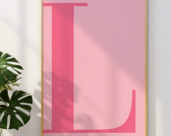 文字 L のポスター、ピンクの壁アート、かわいいピンクのアルファベットプリント、寮の部屋の装飾、プレッピーな部屋の装飾
