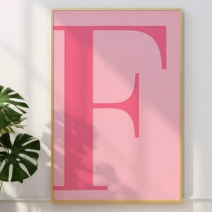 Letter F Poster, Pink Wall Art, Cute Pink Alphabet Print, Dorm Room Decor, Preppy Room Decor