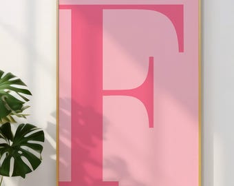 Letter F Poster, Pink Wall Art, Cute Pink Alphabet Print, Dorm Room Decor, Preppy Room Decor