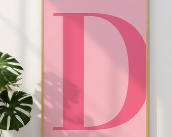 Letter D Poster, Pink Wall Art, Cute Pink Alphabet Print, Dorm Room Decor, Preppy Room Decor