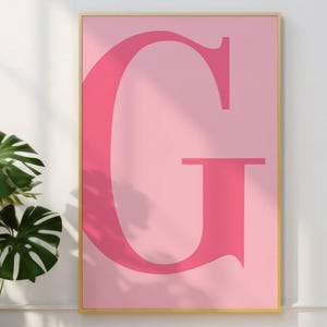 Letter G Poster, Pink Wall Art, Cute Pink Alphabet Print, Dorm Room Decor, Preppy Room Decor