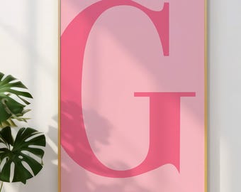Letter G Poster, Pink Wall Art, Cute Pink Alphabet Print, Dorm Room Decor, Preppy Room Decor