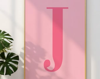 Letter J Poster, Pink Wall Art, Cute Pink Alphabet Print, Dorm Room Decor, Preppy Room Decor
