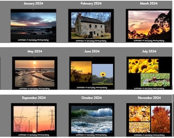 2024 Wall Calendar, Misc. Original Photo's, NYC, Ocean, Bethlehem Steel, Sunrise, Sunset - Size 8.5x11