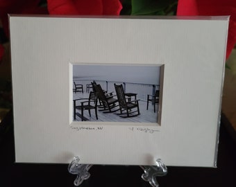 Foggy Deck, Empty Rocky Chairs, Sag Harbor NY, 5x7 Print, Single Matt.