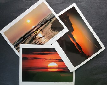 Sunrise Photo Greeting Cards Blank, Set of 3 - NJ Shore Sunrise on Ocean. Original Photograph, Each Card Art signed, can frame artwork.