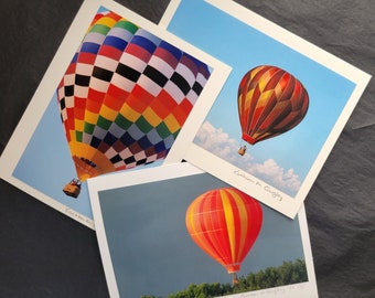 Hot Air Balloon Yellow, Red, Blue Photo Greeting Cards Blank, Set of 3. Original Photograph, Each Card Art signed, can frame artwork.