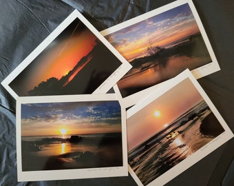 Sunrise Photo Greeting Cards Blank, Set of 4 - NJ Shore Sunrise on Ocean. Original Photograph, Each Card Art signed, can frame artwork.