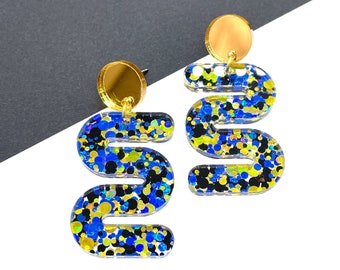 Midnight Iridescent Confetti Glitter Acrylic earrings, Statement earrings, laser cut, sparkly, lightweight, Gold studs, choose your design