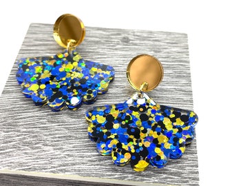 Midnight Iridescent Confetti Glitter Acrylic earrings, Statement earrings, laser cut, sparkly, lightweight, Gold studs, choose your design