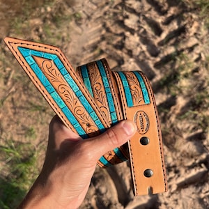 Turquoise Tooled Leather Belt