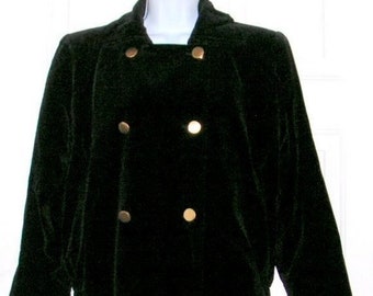 Black Velvet Blazer Jacket, YSL Rive Gauche, Yves Saint Laurent, Double Breasted Brass Buttons, Vintage 80s, St Laurent