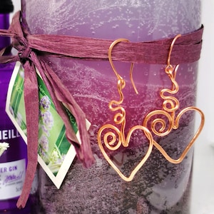 Wire Sculpted Copper Heart Earrings - Handmade Dangle, Drops