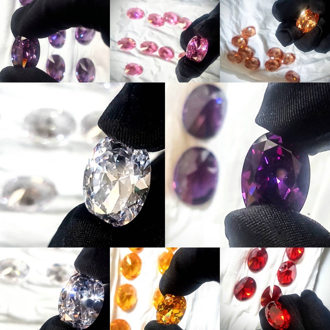 Lab Created Zircon Oval Faceted Gemstone Semiprecious Stones Colours of Amethyst,
