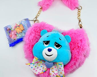 Kawaii Care Bear Plyschväska, Hjärtformad Väska Berlock