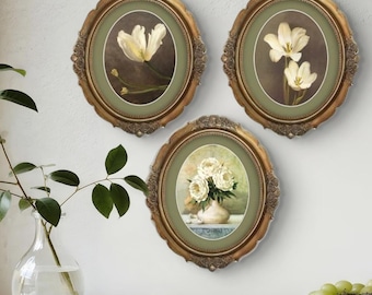 Baroque Gold Oval Vintage Frames Wall Art - Framed Vintage Floral Print - French Decor - 4x6 Antique Picture Frame - Unusual Gifts for Women