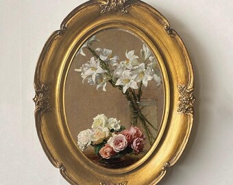 Framed Floral Canvas Print: Vintage French Decor, Antique Gold Frame