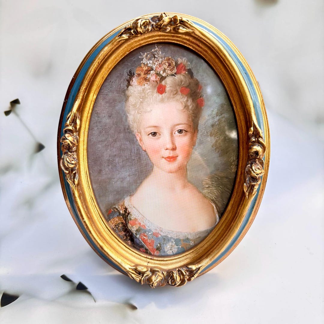 Blue and Gold Oval Picture Frame With Rose Details - 6x8 Rococo Ornate ...