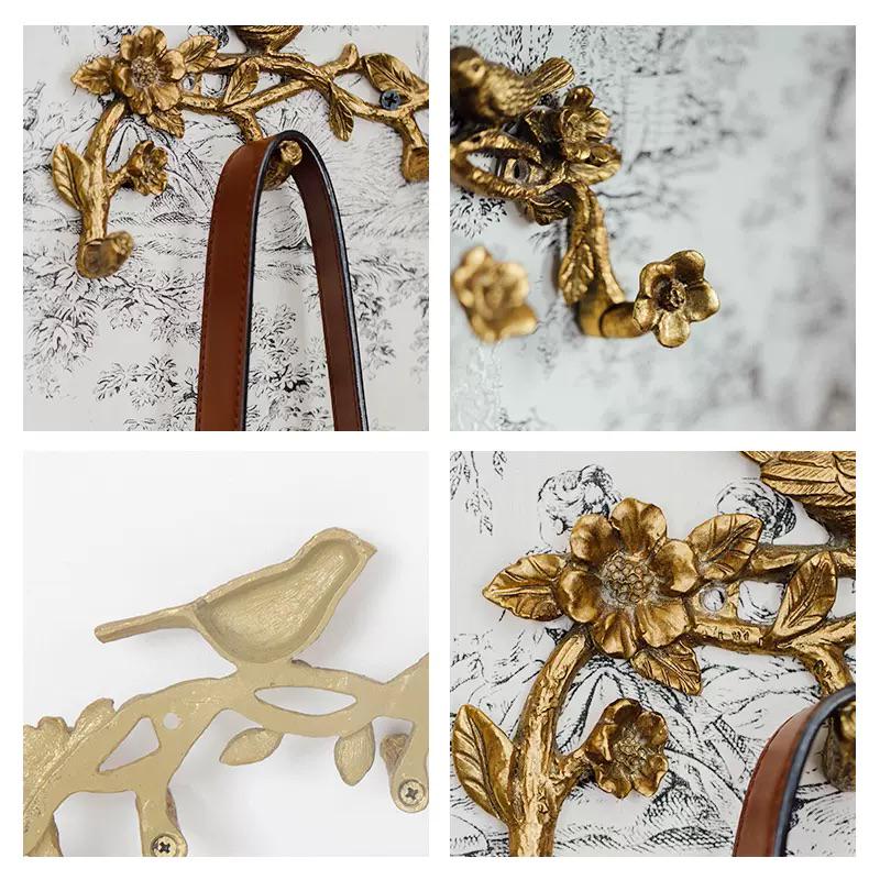 金色の鳥と花の金属製ウォールフック 割引 金属製鳥と花のウォール