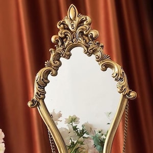 Ornate Gold Wall Mirror, Rococo Hourglass Vanity Decor, Baroque Hanging Mirror for Gallery Wall image 8