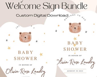 DIGITAL DOWNLOAD - Baby Girl or Boy Baby Shower Invite and Welcome Sign Bundle Cute Minimalist Custom Simple Bear