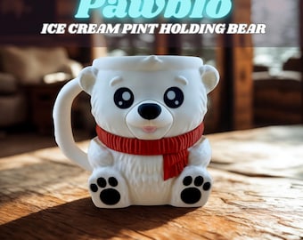 Porte-pot de glace ours : Housse pour pot de glace imprimée en 3D avec emplacements pour cuillères