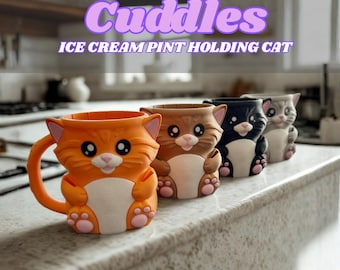 Cat Ice Cream Pint Holder: 3D Printed Pint Cozy with Spoon Slots