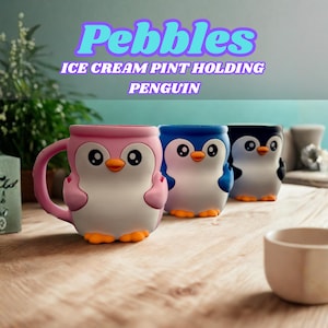 Pebbles Penguin Ice Cream Pint Holder: 3D Printed Pint Cozy with Spoon Slots