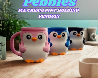 Penguin Ice Cream Pint Holder: 3D Printed Pint Cozy with Spoon Slots