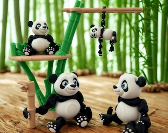 Panda articulé anti-stress – Plusieurs tailles avec socle en forme d'arbre (en option) – Impression 3D