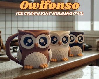Porte-pot de glace en forme de hibou : housse pour pot de glace imprimée en 3D avec emplacements pour cuillères