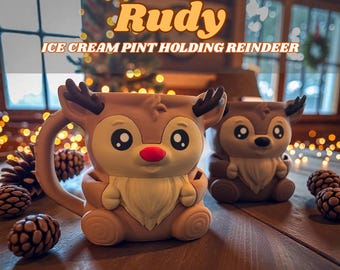 Reindeer Ice Cream Pint Holder: 3D Printed Pint Cozy with Spoon Slots