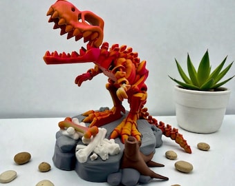 Articulated T-Rex Skeleton: Flexi Fidget Dino with Bone and optional base