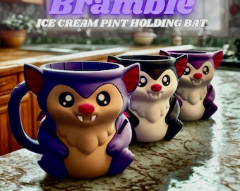 Porte-pot de glace en forme de chauve-souris : housse pour pot de glace imprimée en 3D avec emplacements pour cuillères