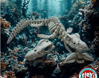 Mosasaurus squelette articulé avec calmar : jouet agité imprimé en 3D