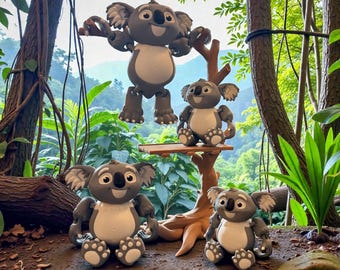 Ensemble de jeu Koala articulé anti-stress – Koala et bébé articulés avec arbre optionnel – Impression 3D