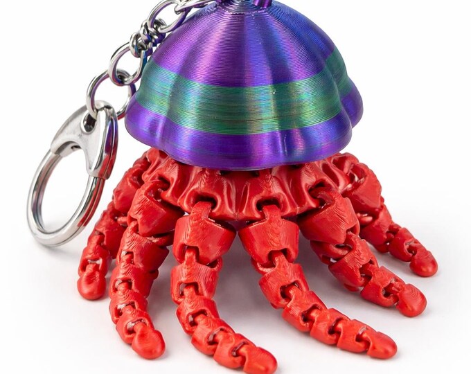 Jellyfish Keychain 3D Printed Fidget Clicker – Articulated Tentacles, Sensory Toy, Unique Gift, Backpack Charm