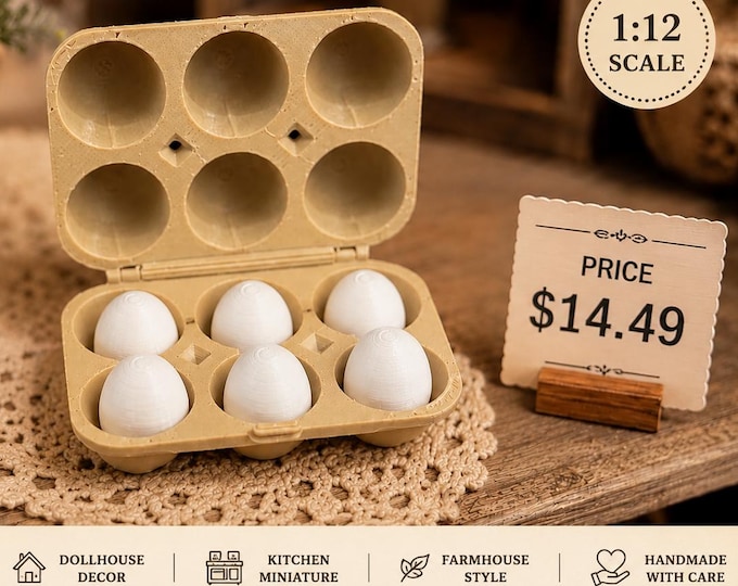 Miniature Egg Carton 1:12 Scale | 3D Printed Dollhouse Eggs | Tiny Kitchen Food Decor | Farmhouse Miniature Display
