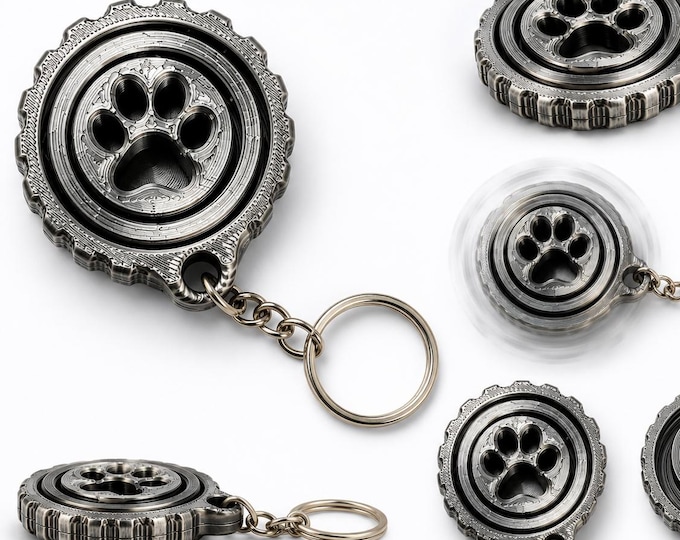 Spinner Keychain, 3D Printed Fidget Keychain, Anxiety Relief Toy, EDC Pocket Spinner, ADHD Focus Gift, Dog Paw Charm
