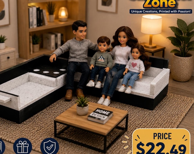 Miniature L Shaped Sofa 1:12 Scale, Modern Dollhouse Sectional Couch, 3D Mini Furniture, Dollhouse Living Room Decor, Barbie Style Sofa