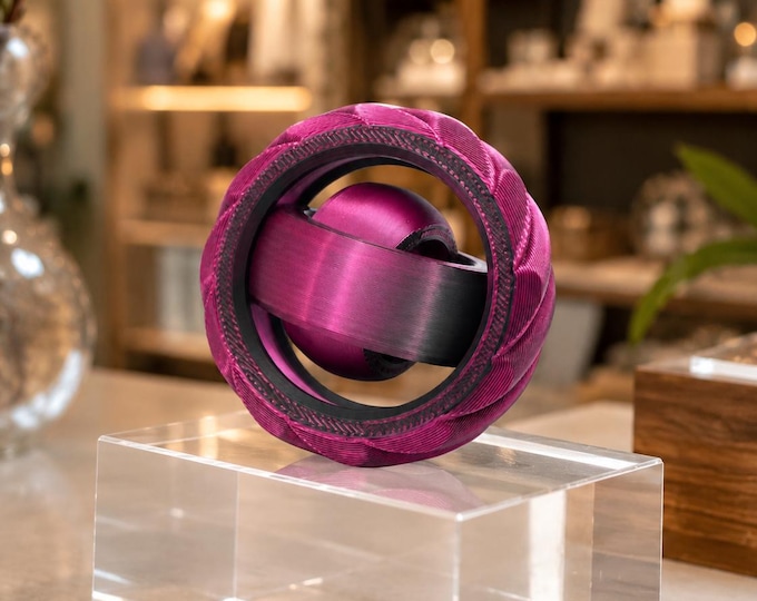 3D Printed Gyro Fidget Spinner Toy 2 Inch Rotating Desk Fidget Magenta Black Stress Relief Gift