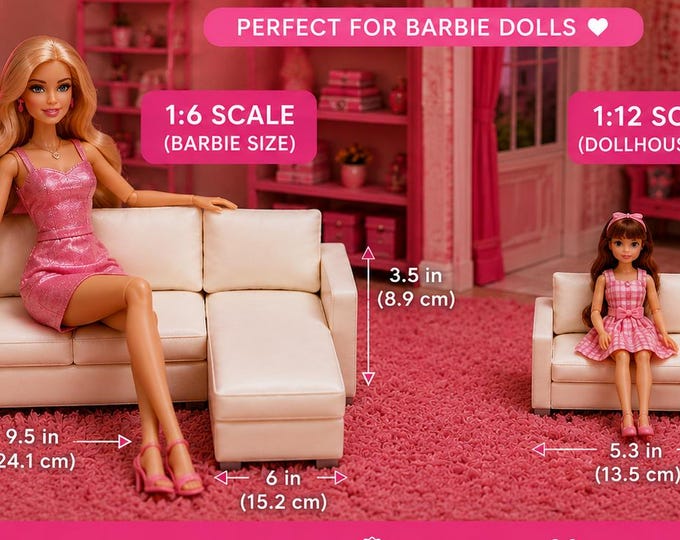1:6 Scale Style Barbie Sectional Sofa | Modern Doll Couch | Large 3D Printed Miniature Living Room Furniture | Dollhouse Decor