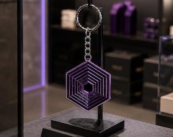 Purple Hexagon Fidget Keychain Clicker, Stress Relief Toy, 3D Printed Anxiety Fidget, Modern Keychain, Minimalist Accessory