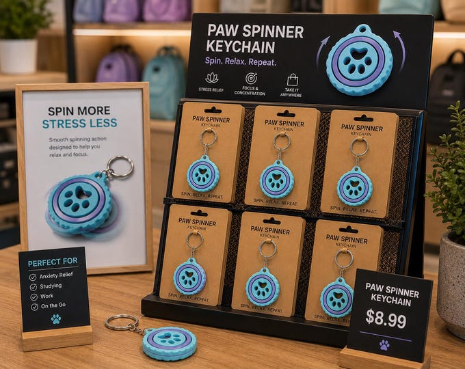 Paw Spinner Keychain, Fidget Spinner Toy, Anxiety Relief Keychain, Stress Relief Spinner, Pocket Fidget, EDC Keychain Gift, 3D Printed