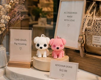 Cute Puppy Keychain Set, 3D Printed Dog Keychain, Kawaii Backpack Charm, Pink & White Puppy Bag Accessory, Gift for Her