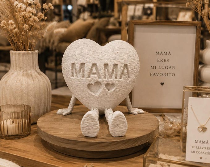 Mother Heart Decor Gift for Mom, 3D Printed Heart Sculpture, Mother’s Day Gift, Boho Shelf Decor, Cute Mama Figurine