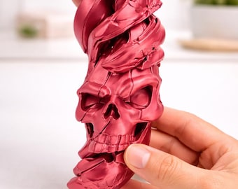 Crânio Flexível Impresso em 3D | Figura Articulada de Esqueleto | Decoração Gótica para Mesa | Presente Sombrio para Ele | Escultura de Crânio de Terror